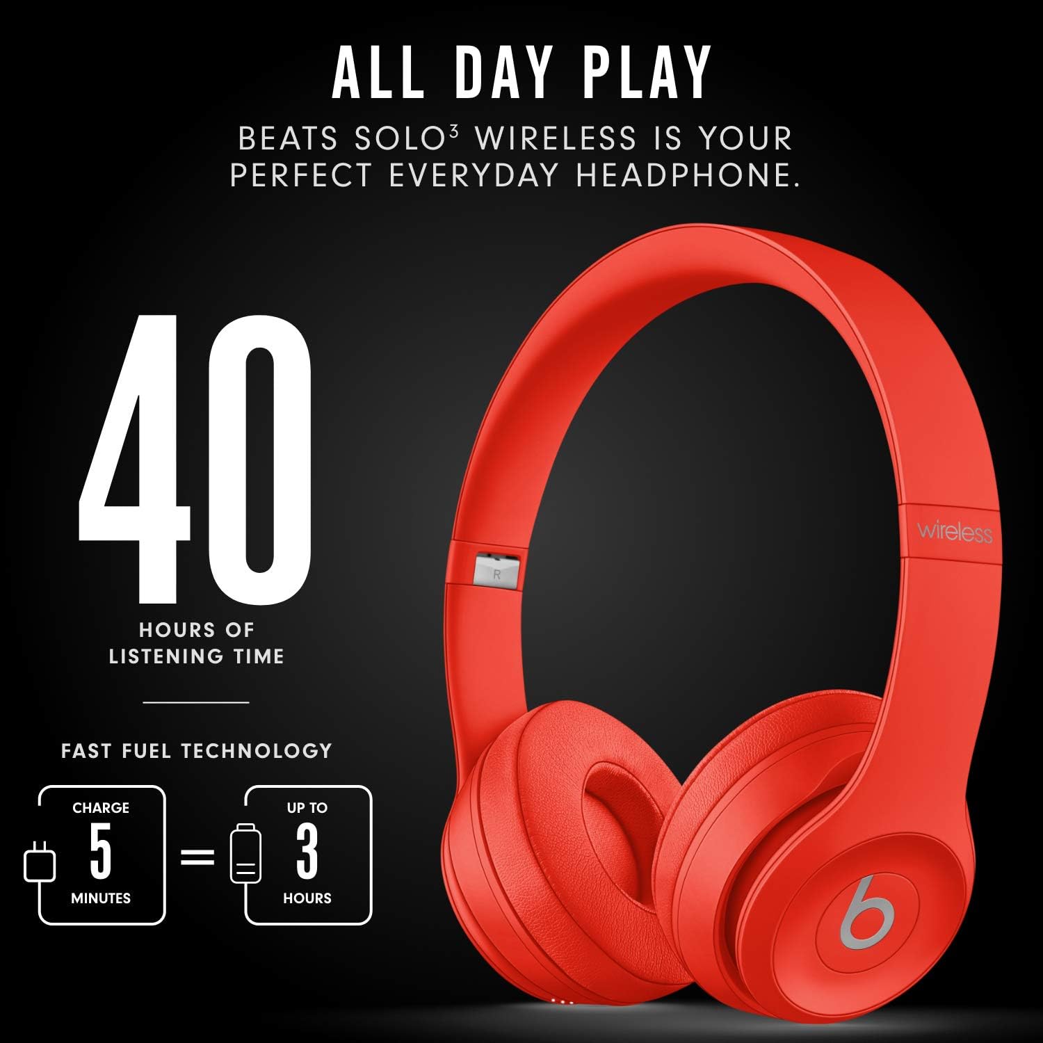 Beats Solo3 Wireless On-Ear Headphones - Apple W1 Headphone Chip, Bluetooth Class 1, 40 Hours of Operation